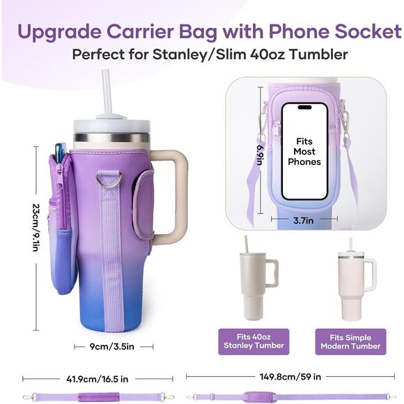 Stanley Tumbler Water Bottle Neoprene Insulated Carrier Bag - Picture 5 of 11